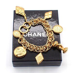 CHANEL Logo Mademoiselle Chain Bracelet Bangle Charm GHW France 50RL802